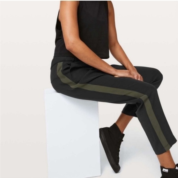 Lululemon - On The Fly Pant Track Stripe - Dark Olive / Black - 2 - Picture 1 of 6